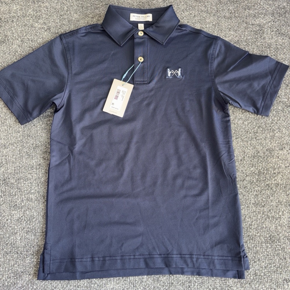 Peter Millar Youth S Navy Blue Summer Comfort Golf Polo Shirt YE0EK01S NWT